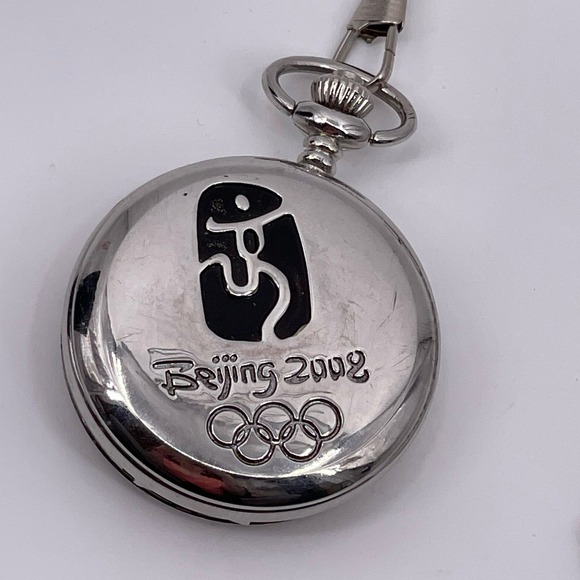 Beijing 2008 Olympics Pocket Watch Collectible Flip Open Pocketwatch with Chain - Picture 12 of 12